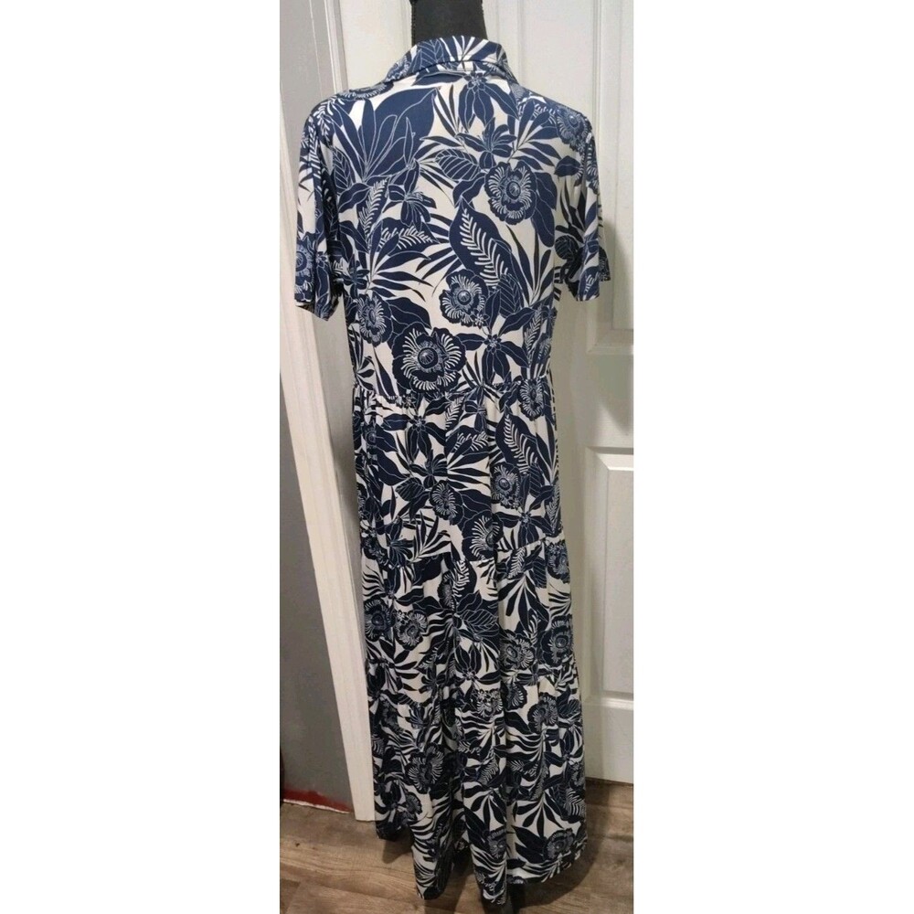 La Mer Luxe Maxi Dress Blue and White Floral Tropical Print Women's Size Large - Picture 2 of 10